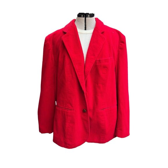 Vintage Red Corduroy Blazer With Beige Patch Sleeves, 2 Button, Size 44 - Picture 2 of 16